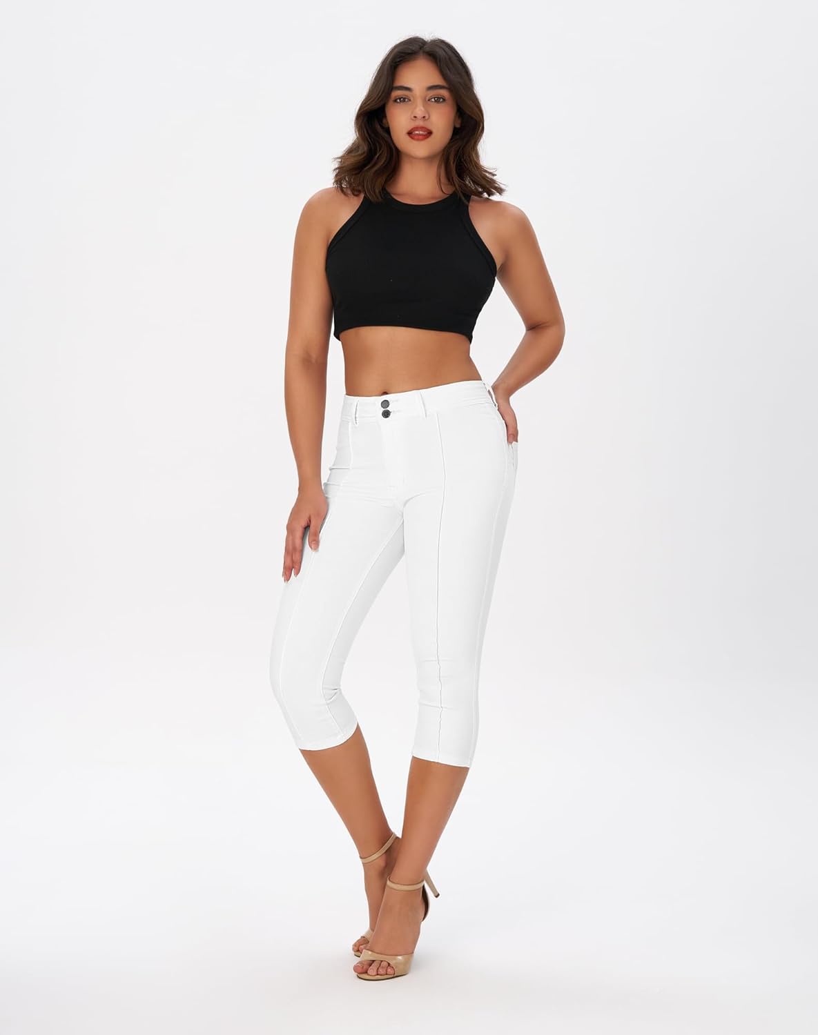 roswear Women’s Capri Pants Trendy Mid Rise Skinny Stretchy Front Seam Denim Jeans - Image 2