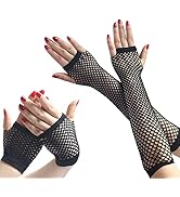 2 Pairs Fishnet Gloves Long and Short Fishnet Fingerless Gloves Stretchy Mesh Retro Gloves Women ...