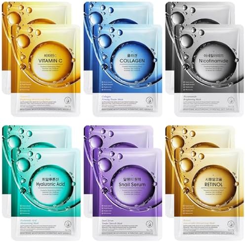 12 Pack Sheet Face Masks Skincare, Hydrating Face Sheet Masks, Be...