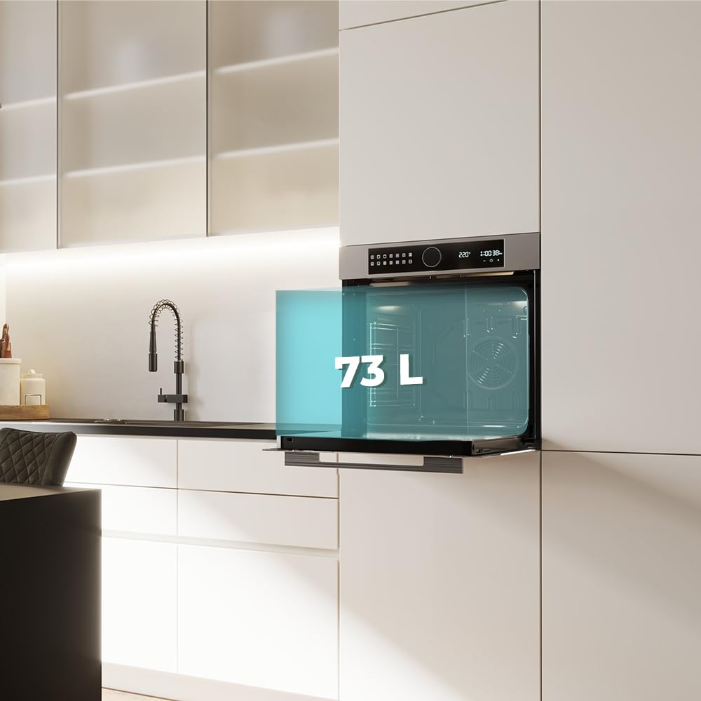 Cecotec Forno da Incasso Pirolitico Bolero Hexa P516000 Line A. Potenza 3250W, 73L, 14 funzioni: Pirolisi, Defrost, Grill, Airfryer. Dual Display e Cooling Fan. Porta Quadrupla Vetro. Classe A