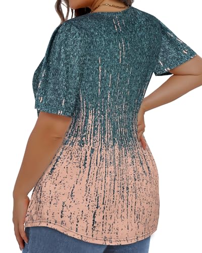 Image of Plus Size Tops for Women Pleated Summer Top Trendy Short Sleeve Shirts Casual Basic Tee Crew Neck Blouses 2026