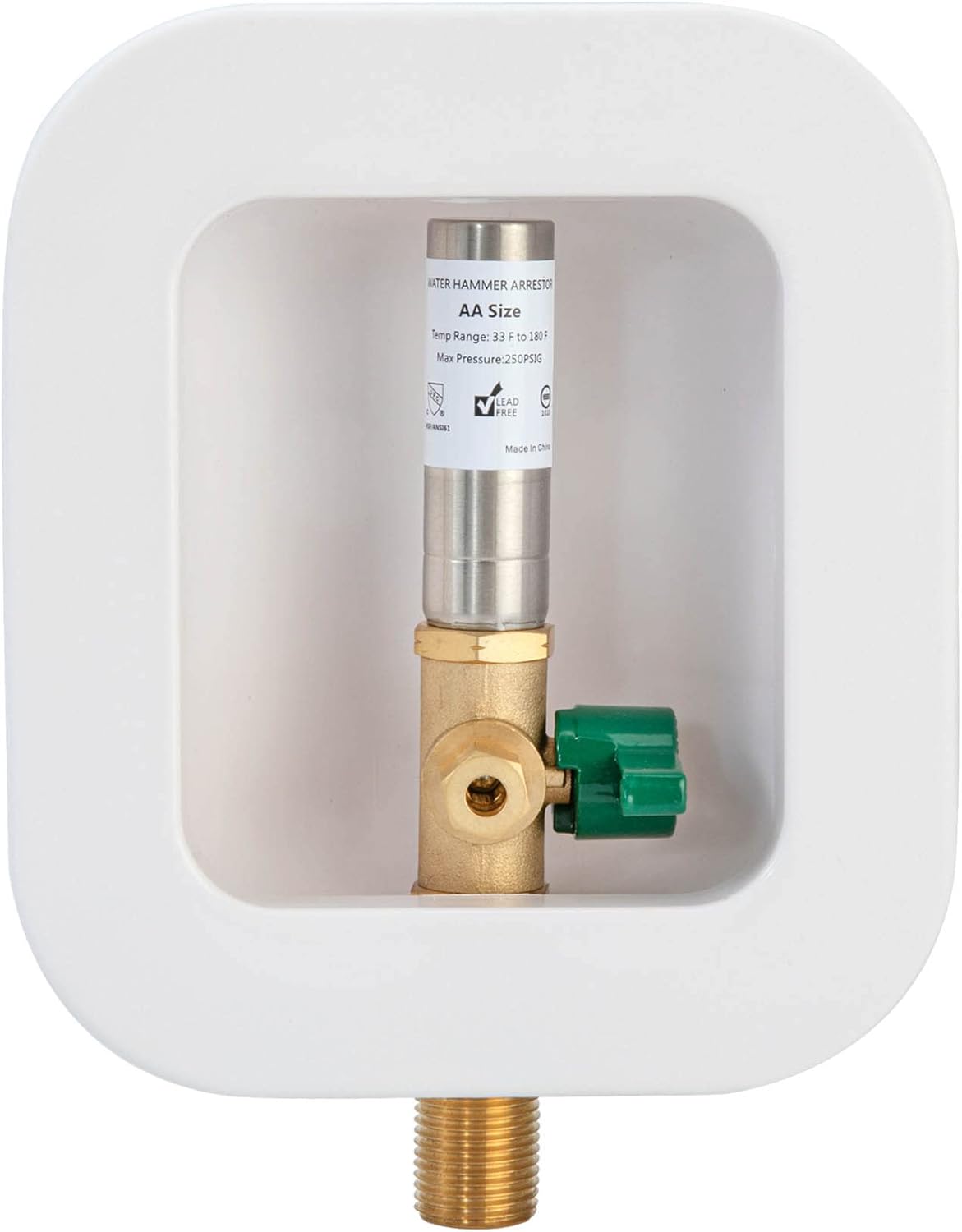 [1 Piece] Lingmfg Ice Maker Outlet Box Sweat Thread with Hammer Arrestor, 1/2 inch Thread, 1/2 inch Copper Sweat, Connection 1/4 Inch Ice Maker Hose, Water Valve Box Inlet Compression Cover Old Work