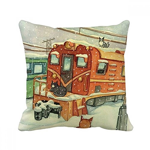 Coussin chat train hiver original, le cadeau déco idéal 40x40 cm - 2