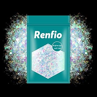 Renfio Glitter Chunky Fine Mixed PET Sequin Mixology Hexagon Iridescent Glitter Epoxy Resin Craft Glitter Mix Powder for Tumbler Resin Craft Slime Art Wedding Decoration 1.75 Oz (50g) - Sky Blue Opal