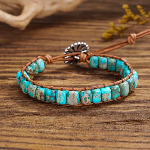 Image of Plumiss Women Boho Handmade Natural Stone Crystal Leather Bead Wrap Bracelets Collection