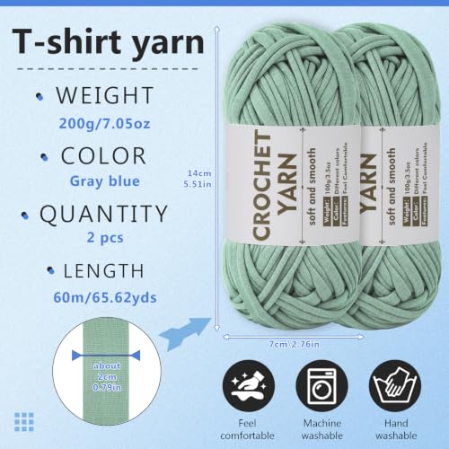 Image of SHWAKK 2 Pack T-Shirt Yarn Set, Gray Blue Knitting Crochet T Shirt Yarn