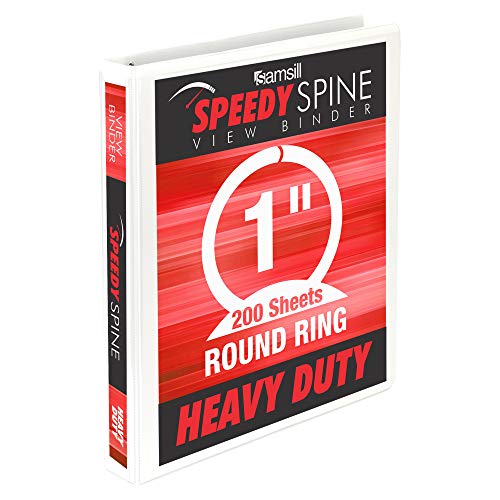 Samsill Speedy Spine Time Saving Easy Spine Label Inserting 3 Ring View Binder, 1 Inch Round Ring, Customizable Clear View Cover, White (18137C) #TOP12
