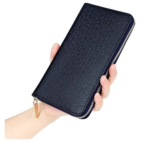 Men's RFID Blocking Leather Card Holder Case Long Large Zipper Organizer Wallet - Blue - One size Cover