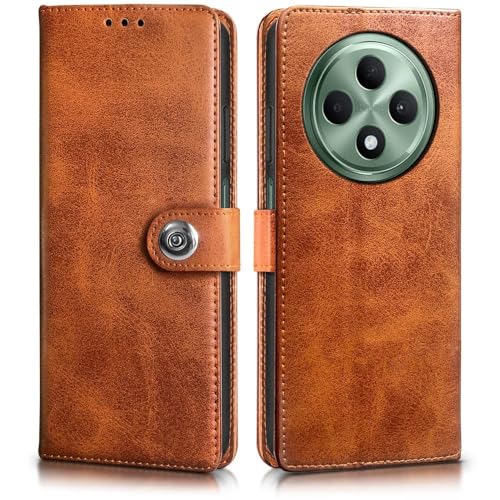 Image of Genuine Leather Inside Back TPU Wallet Button Magnetic Compatible Model for Oppo CPH2637 /Oppo F27 5G - Brown