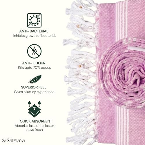 Image of Ultrasoft Bamboo Bath Towel | Quick Dry, Compact & Lightweight | Turkish Striped Satin Weave | Lavender | 63x33 Inch | 210 GSM