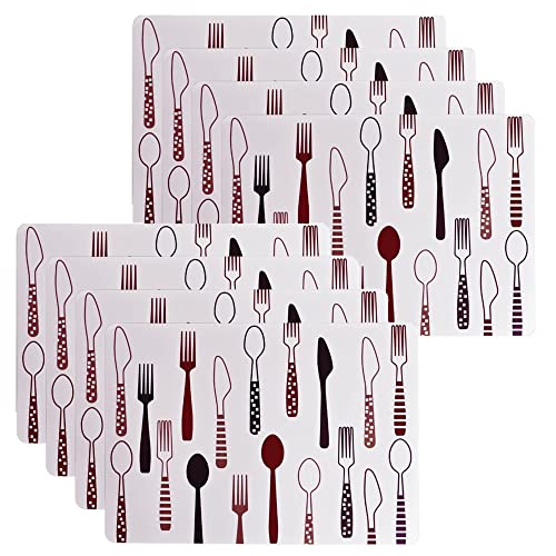 Image of 8 Pieces PVC Table Mats Set - Non-Slip, Heat Resistant and Washable Hot Insulation Pad - Modern Waterproof Placemats for Dining Table, Kitchen, Restaurant, Hotel (8-Piece, Green Colour)