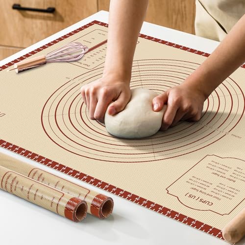 Image of Silicone Baking Mat,36 inch x 24 inch Extra Thick Large Non Stick Sheet Mat with Measurement Non-slip Dough Rolling Mat,Reusable Food Grade Silicone Counter Mat for Making Cookies,Macarons,Bread and Pastry
