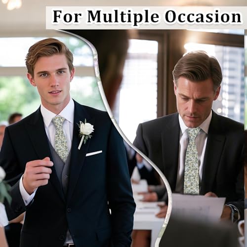 Image of Luckyvestir Mens Ties, Sage /Dusty Blue /Pink Floral Ties for Men, 2.76 inch Cotton Flower Necktie for Wedding /Groomsmen /Party