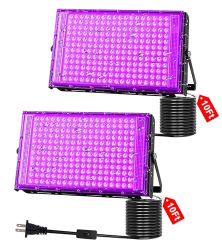 Image of TigQiang 200W 2 Pack LED Black Light IP66 Waterproof, Outdoor Blacklight Flood Light with Plug Switch Cord for Halloween, Neon Glow in The Dark Party, Body Paint, Fluorescent Poster, Classroom Party