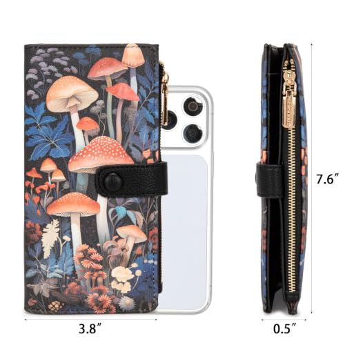 Image of Book Mushroom Womens Wallet RFID Blocking, Bifold Compact Clutch Wallet