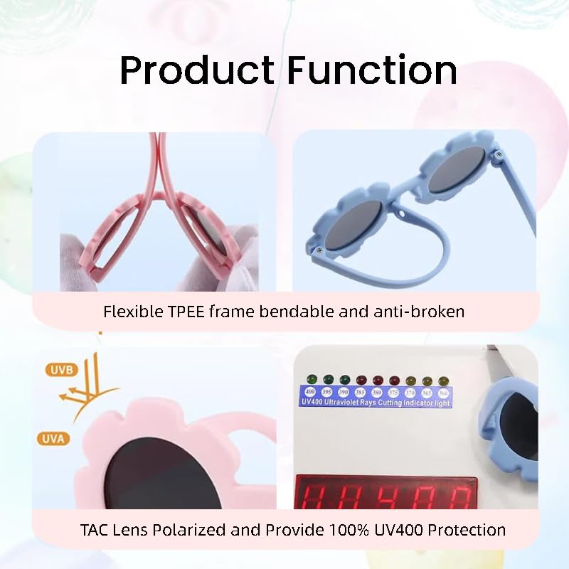 Baby Flower Sunglasses with Adjustable straps Polarized sunglasses for Toddler from 0-24 Months Outdoor Beach4