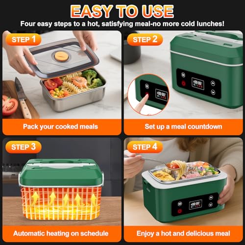 Image of Heated Lunch Box,Electric Lunch Box, Lunch Box Battery Powered, Pro 24000mah,5.5 Cups Portable Food Heater-3D-5 Side Heating-Intelligent Temperature Control,Suitable For Trucks,Offices (Army /Green)