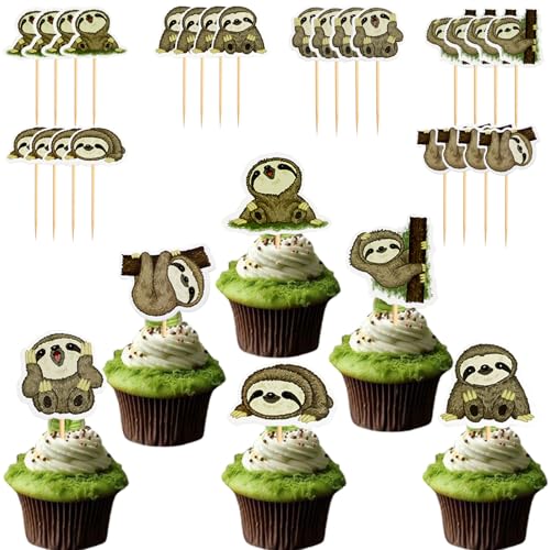 Silars 24 adornos para magdalenas de perezoso, decoración de cumpleaños, decoración de animales, decoración para cupcakes, decoración para decoración de animales, baby shower, cumpleaños, fiesta