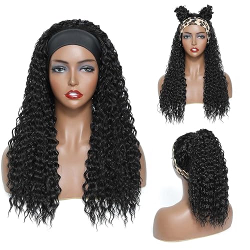 Image of Deep Wave Headband Wig Human Hair 20 Inch Brazilian Virgin Natural Black