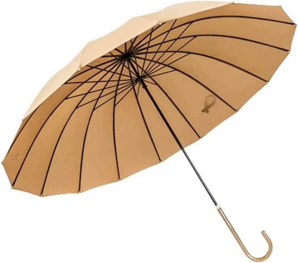 Umbrellas for Rain Adult Golf Umbrella Windproof 16 Bones Stick Umbrella with Ergonomic J Handle Solid Color Simplicity Auto Open Cane Umbrella Small Travel Umbrella (Color : Brown)