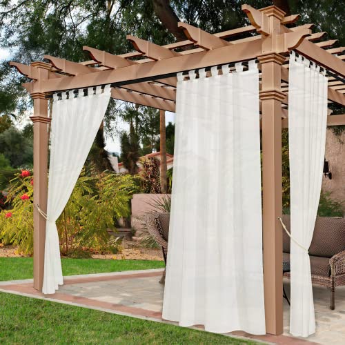 NICETOWN 2 Panels Indoor Outdoor Waterproof Patio Curtains, Sticky Tab Top Soft Voile Sheer Vertical Indoor Outdoor Drapes Easy Hanging for Porch/Cabana, Ivory, W54 x L96 - image 2