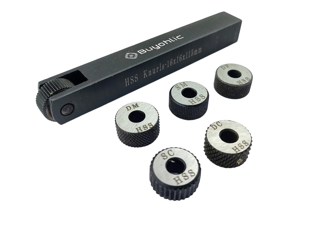 Buyohlic Single wheel knurling tool holder with 5 spare HSS knurls (16 x 16 x 100 mm)