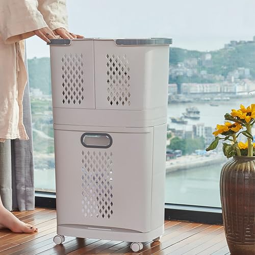 3 Compartment Plastic Laundry Hamper with Wheels Lightweight and Portable Storage Basket for Laundry Room and Bedroom - Image 8