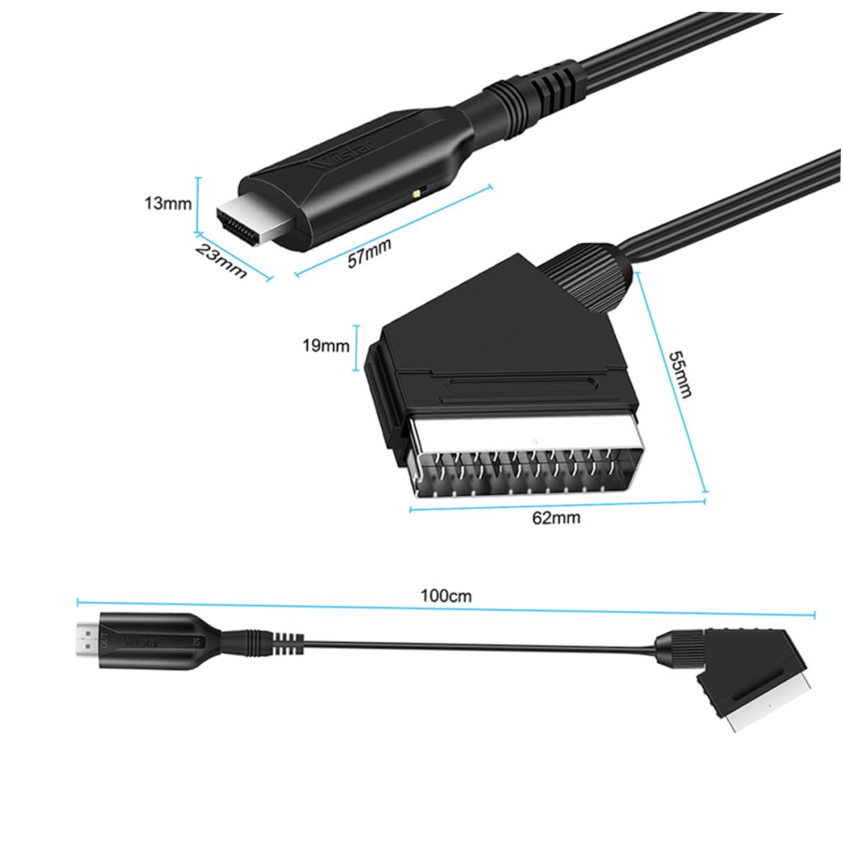 SHINEOFI 5 Pezzi Convertitore Video Scart Adattatore Audio e Video per Tv Vhs e Dvd Design Compatto e Alimentato Tramite USB Consumo