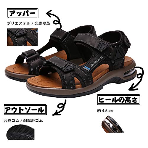 Visionreast メンズ スポーツサンダル エアクッション アウトドア サンダル 革 厚底 歩きやすい 牛革サンダル オフィス かかとあり ビーチサンダル ベルクロ 夏 職場 マジック式 24cm 28cm Shoes Bags Men シューズ スポーツ Whenbuy Jchere Com