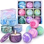 Bath Bombs Gift Set - 5 Large Fizzy Spa Bombs with 4 Scented Candles for Women - Moisturizing Bubble Bath with Essential Oils for Valentine's, Birthday Gifts