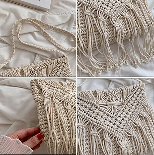 Image of Crossbody Purse for Women Cute Macrame Hobo Satchel Bags Knit Summer Beach Bag Tassels Shoulder Crochet Tote Handbag