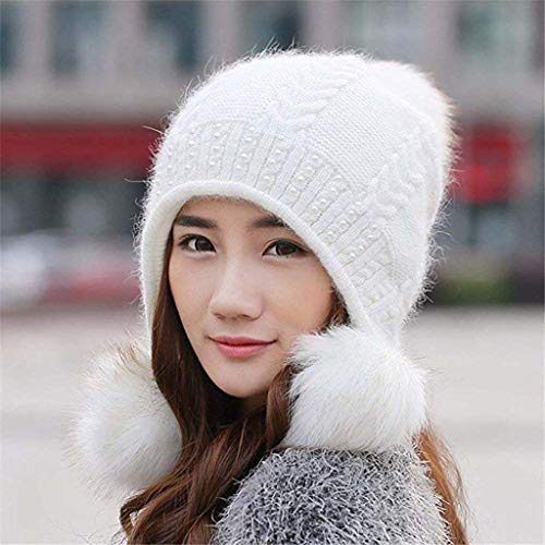 Bonnet femelle double tricot blanc bonnet chaud avec protège-oreille