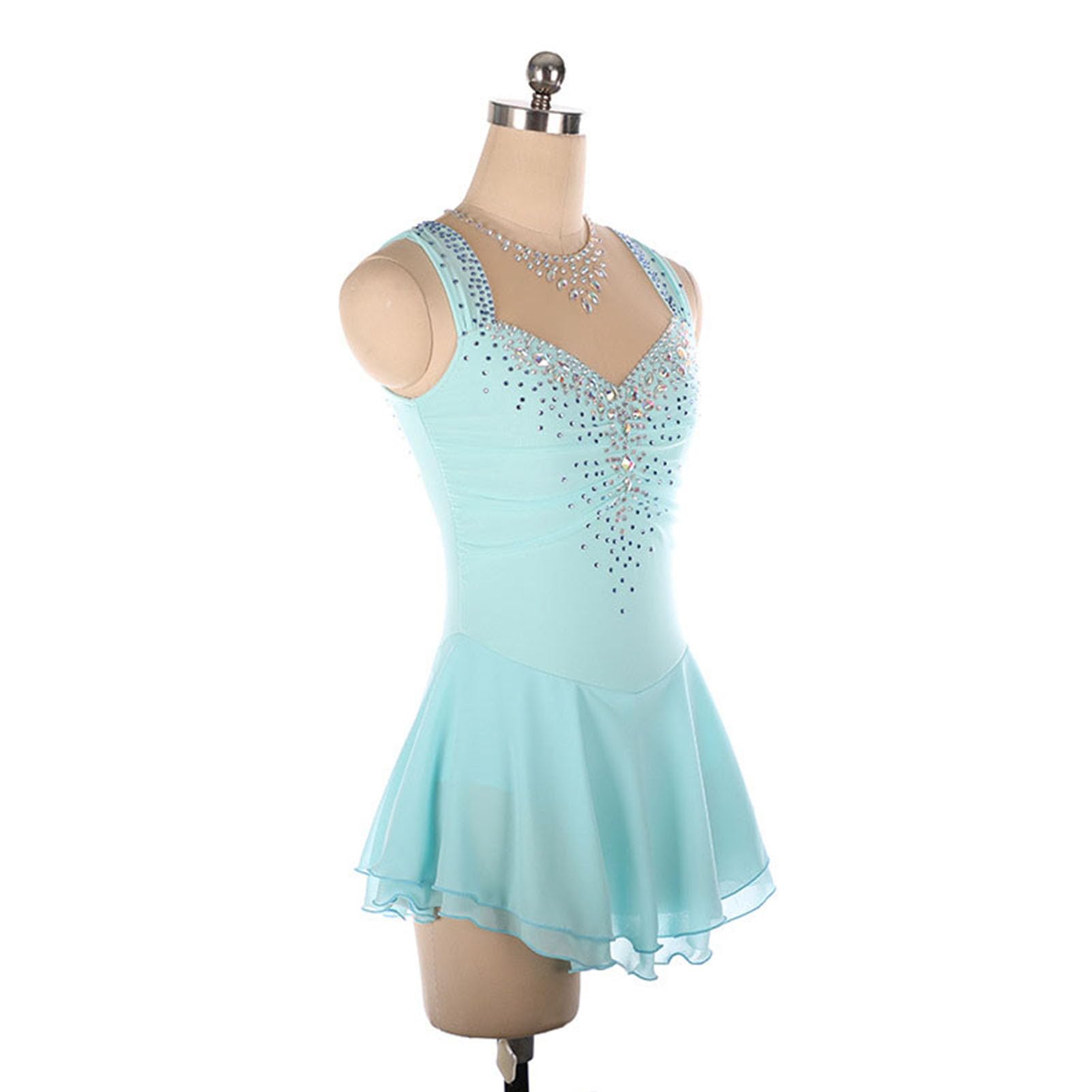 Vestito da Pattinaggio Artistico, Scollo A V Aperto sulla Schiena E Senza Maniche Skating Danza Ginnastica Leotard, Tutu Maniche