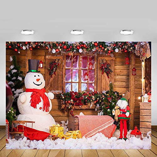 MEHOFOTO 2,1x1,5 m Splendide Toile de Fond de fête de Joyeux Noël pour la Photographie Bannière Vacances Hiver Photo Studio Snow Man Cloches De Noël Bois Arrière-Plans pour Enfants fête décoration – Image 3