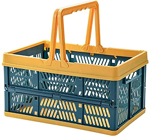GLIVE (LABEL) Collapsible Shopping Basket Folding Basket Folding Storage Crate, Stackable Grocery Bin Container with Handle Used Grocery Bin Container Haul Groceries Car Trunk Storage Basket