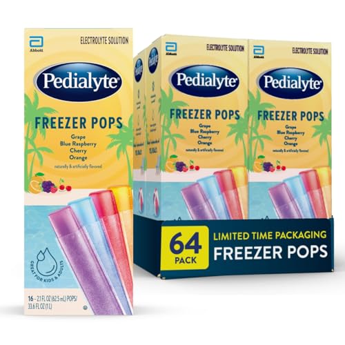Pedialyte Electrolyte Solution Freezer Pops | Seasonal Packaging | Hydration Variety Pack—Grape, Blue Raspberry, Cherry, Orange | Pack of 64