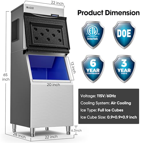 Coolski Commercial Ice Machine 420LBS/24H, 22”W Industrial Ice Maker with Large Storage Bin, Fast Ice Making, Upgraded Water Filters, DOE & ETL Certified, Ideal for Restaurants/Bars/Hotels - Image 5