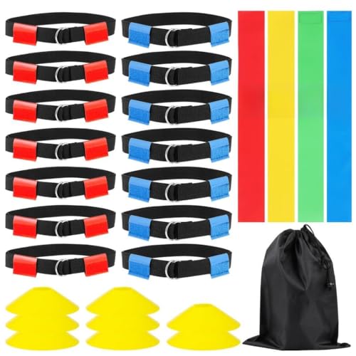 Flag Football Kit with 14 Waist Belts, 56 Flags, 8 Field Cones, Ideal for 14 Players