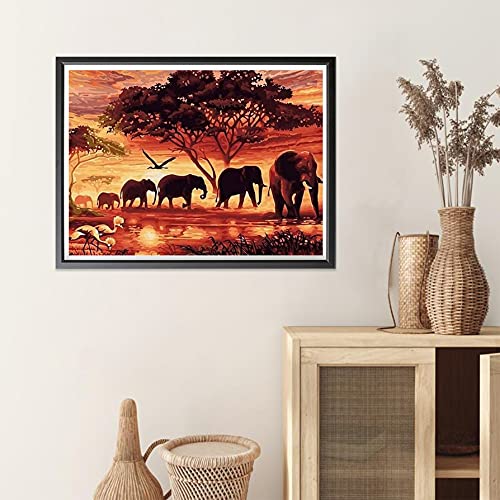 HIMBIU 5D Diamond Painting Kits Volledige Boor Olifant Zonsondergang, Dier Borduurwerk Schilderij Kits Met Diamant… - Image 4