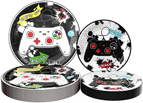Gamer Birthday Decorations for Boys, Gamer Party Supplies, Watercolor Video Game Plates, Video Game Party Supplies, Video Game Birthday Decorations for Boys, Serves 24 Guests