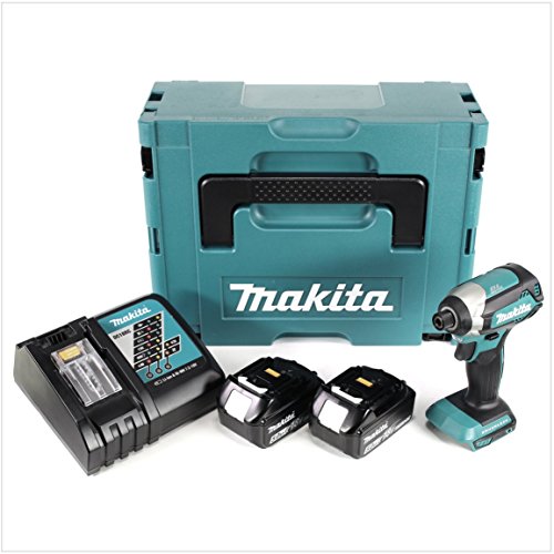 Makita DTD 153 RTJ - Atornillador de impacto inalámbrico (18 V, incluye 2 baterías de ion de litio BL 1850 B de 5,0 Ah, 1...