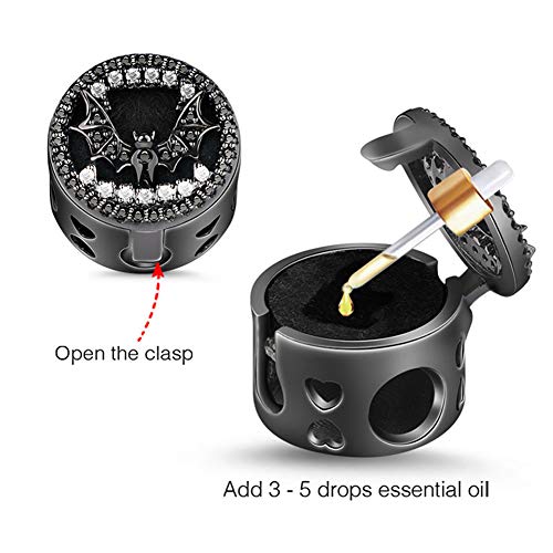 GNOCE Black Bat Bead Charm Sterling Silver Essential Oil Diffuser Dancing with Danger Dangle Charm fit for Bracelet/Necklace Jewelry Gift for Wife Girlfriend Christmas New Year2