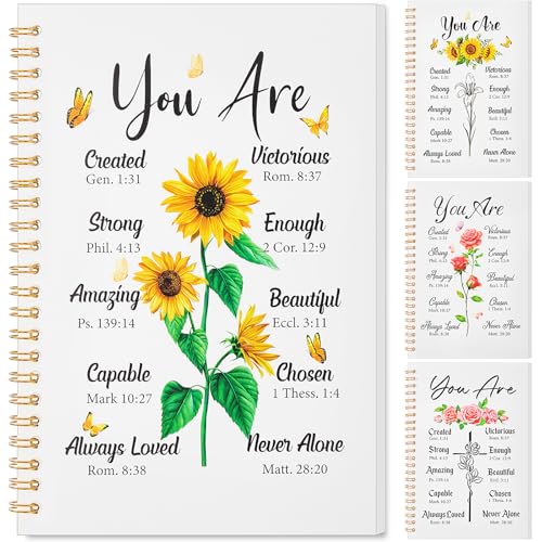Resurhang 4 Pcs Christian Spiral Notebooks Spiral Bible Verse Notebooks Religious Journals for Women Christian Notepads Mother's Day Journal Religious Inspirational Notepads for Office Supplies