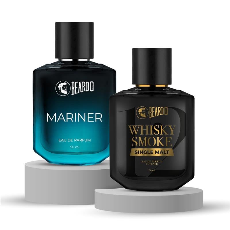 Image of Beardo AquaSmoke Perfume Set- Mariner & Whisky Smoke Single Malt Perfume for Men (50ml x 2) | Long Lasting Fragrance | Long Lasting Perfume for Men | Gift for Men | Gift for Friend