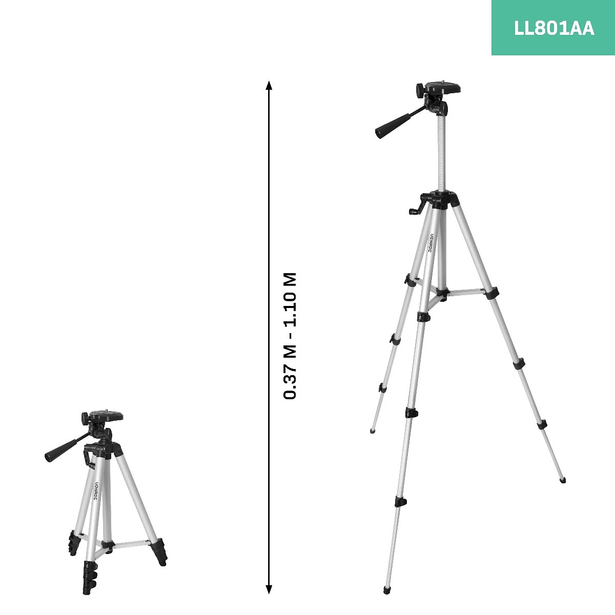 VONROC Trípode para Herramientas de medición 37-110cm - Trípode - Universal ¼ - Trípode para construcción - Trípode para láser - Incluye Bolsa de Almacenamiento
