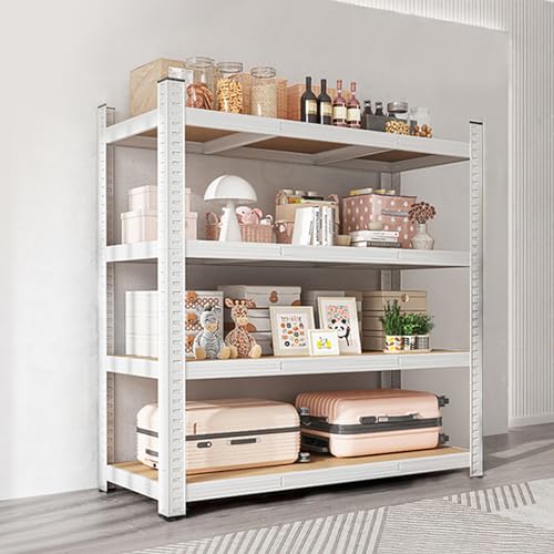 オープンシェルフ,飾り棚,4層 120*30*150cm メタルラック防錆加工 家庭用 業務用 収納ラック 高耐荷重収納棚 物置 倉庫 ガレージ オフィス キッチン スチールラック 組立簡単 スチールラック本体 大容量 高さ調整可能(ホワイト/4層/120