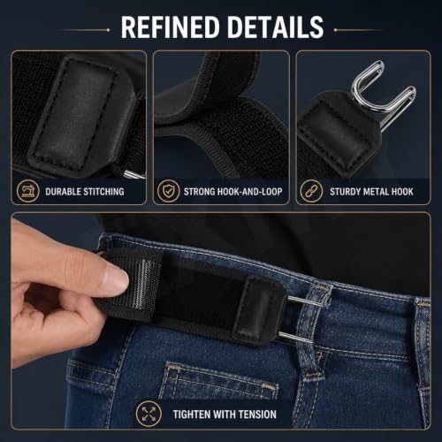 Image of Buckleless Belt Hook Tactical Metal Hook Elastic Belt - Unisex Buckle-Free Invisible Waist Belt for Men & Women, Premium Stretch Belt Alternative for Jeans, Chinos & EDC Work