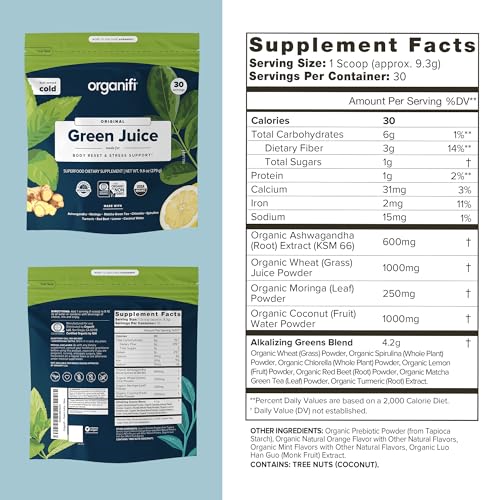 Organifi Green Juice - Powder Supplement with Organic Spirulina, Ashwagandha, and Chlorella - Helps Achieve Fitness Goals and Reduce Cortisol Levels, 30-Day Supply - Image 3