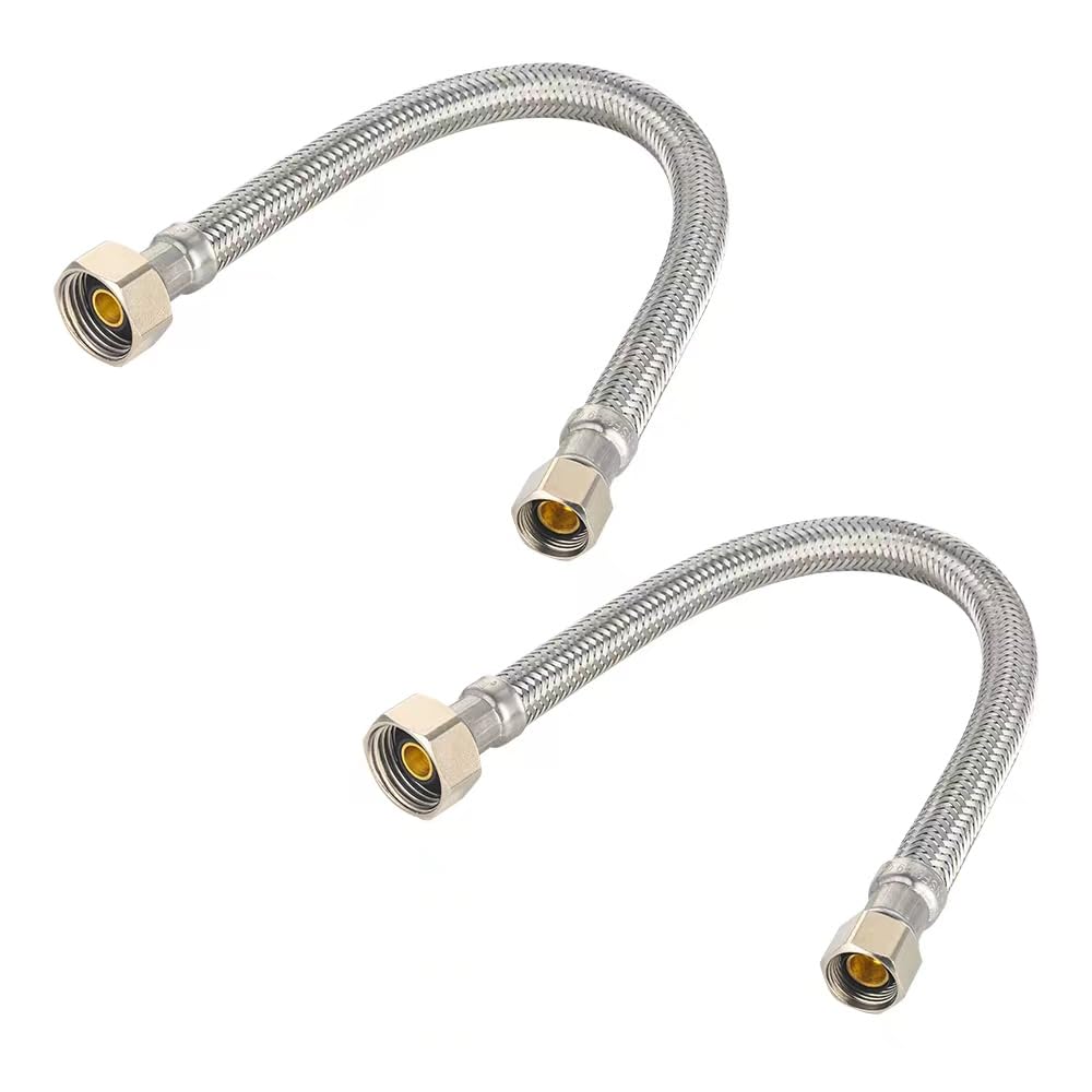 Paquete de 2 líneas de suministro EFIELD Faucet de 1/2 pulgada FIP x 3/8 pulgadas COMP manguera de grifo, línea de suministro trenzada de acero inoxidable de 12 pulgadas de longitud