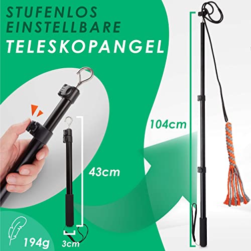 ANISKILLS® - Premium Reizangel - Set für Hunde und Katzen, für alle Größen geeignet - teleskopisch, Profiausrüstung - inkl. flexiblem Gummiseil und robustem Nylonseil - deutsches Unternehmen